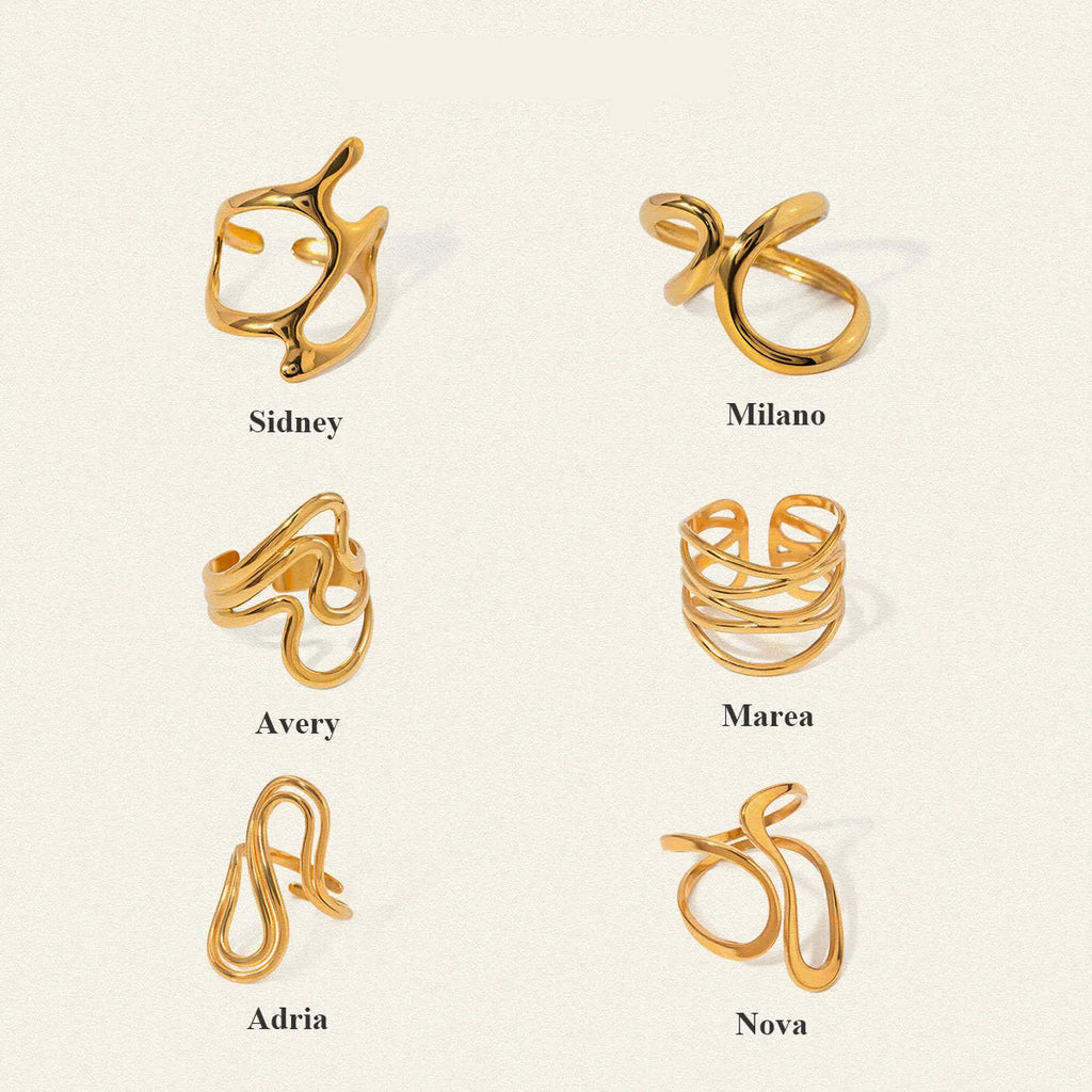 Trendy 18k Stainless Steel Vintage Simple Irregular Opening Ring Women Statement Charm Texture Rust Proof Trendy Jewelry Gift