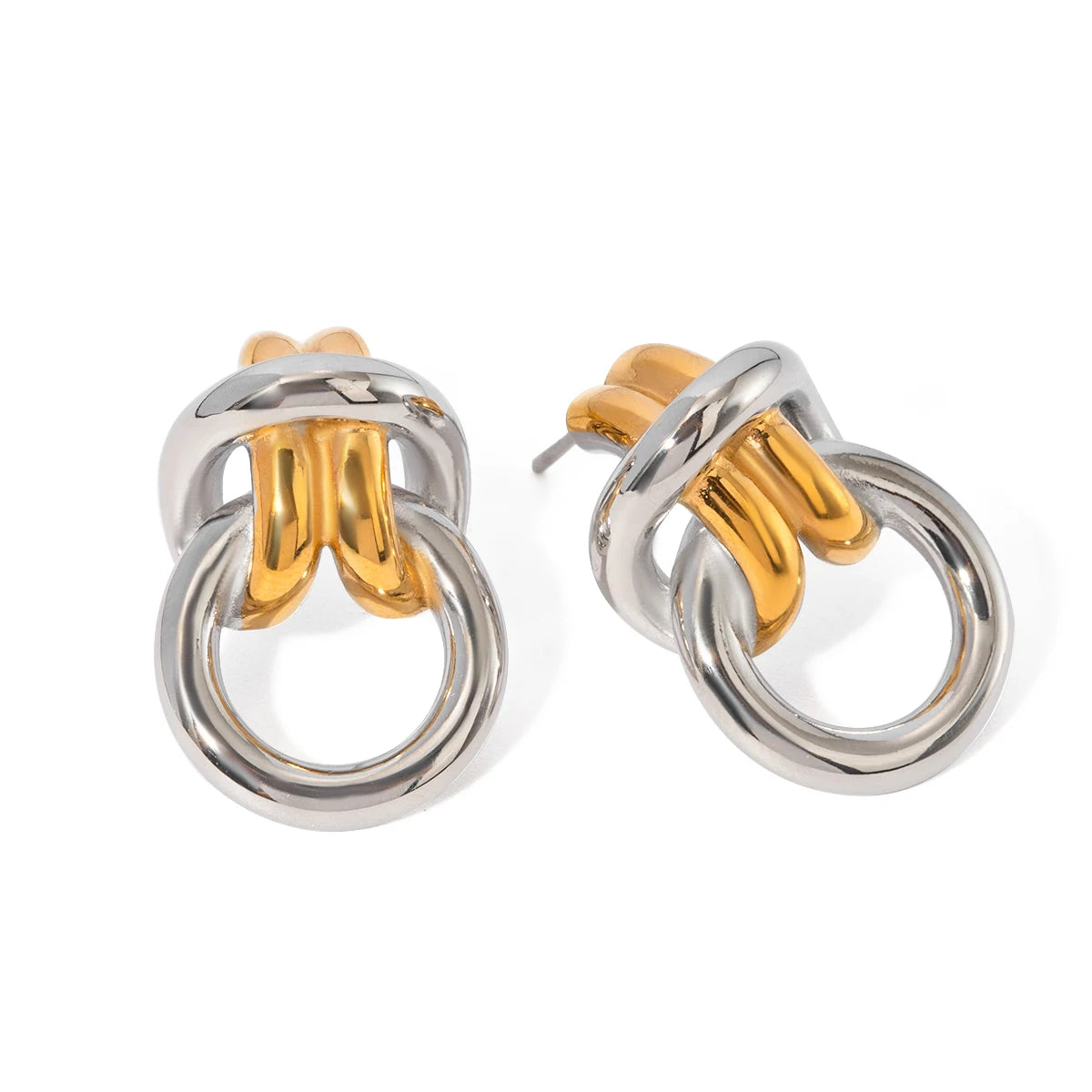 Creative Stainless Steel 18k Gold Plated Gold&Silver Color Matching Simple Knot Earrings Women Personalized Jewelry Attractive