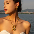 Rustfrit stål minimalistisk metal 18K guld PVD belagt brød O-formede øreringe/halskæde indlæg Love Heart Zircon Vandtætte smykker