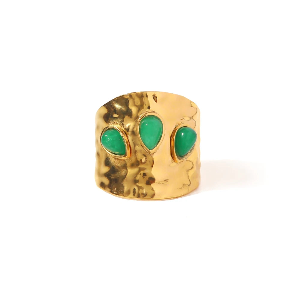 Anello Esagerato in Pietra Naturale per Donne Anello Vintage dal Design Irregolare Anello con Pietra Verde Anello in Acciaio Inossidabile Gioiello Regalo Anillos