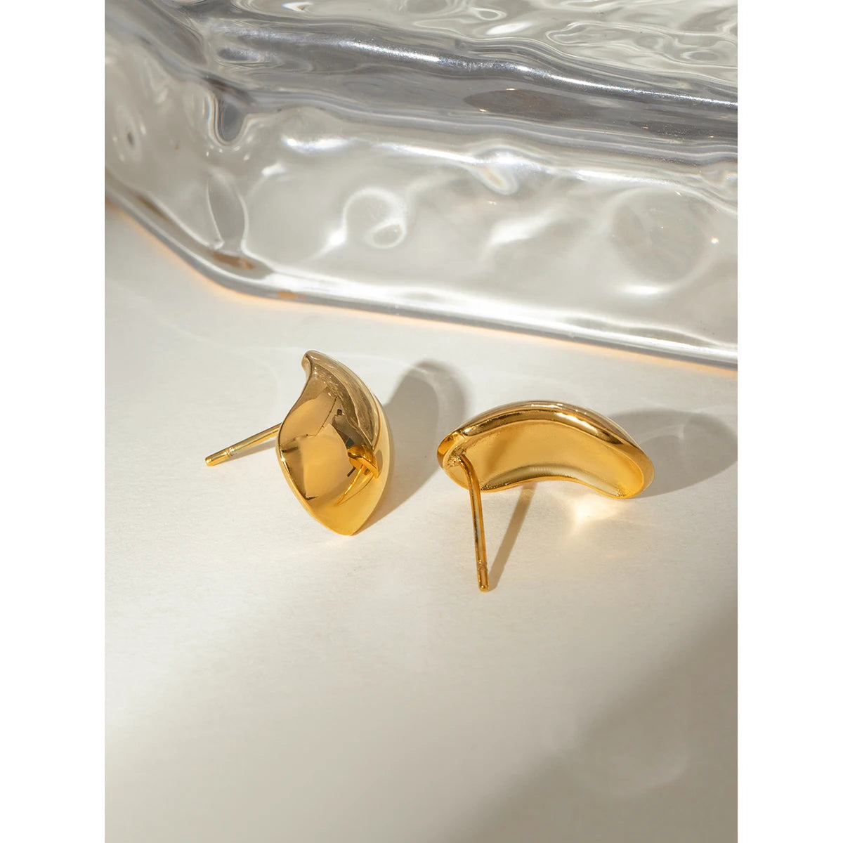 18K forgyldt rustfrit stål Enkel Glat Små Ovale Øreringe Kvinder Daglig Metal Tekstur Trendy Charm Smykker Bijoux