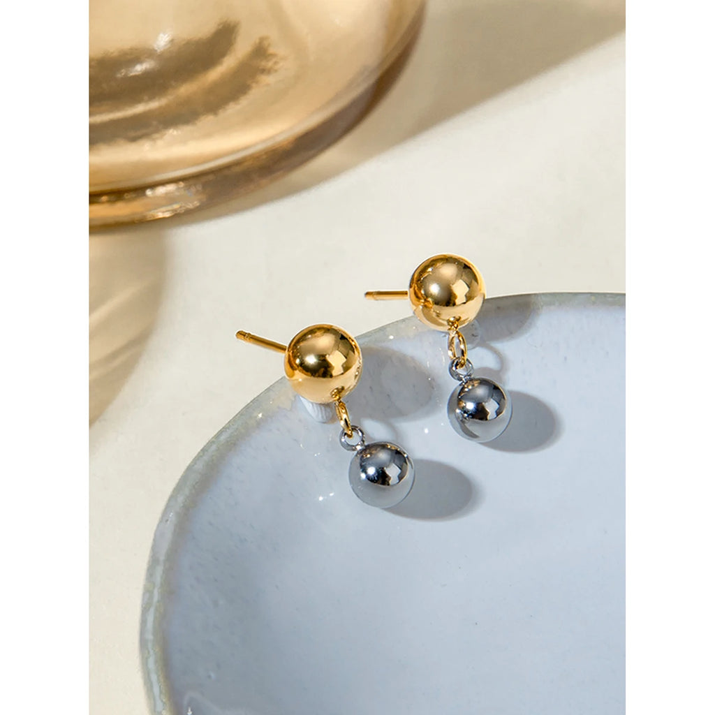 Spersonalizowane kolczyki z koralikami w dopasowanym złotym i srebrnym kolorze, pokryte 18K PVD, ze stali nierdzewnej, minimalistyczna modna biżuteria dla kobiet