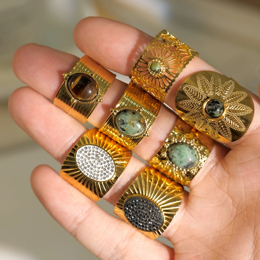 Винтажный набор колец с преувеличенно широким отверстием для женщин Геометрические регулируемые кольца из нержавеющей стали Подарок для пары Ювелирные изделия Anillos Mujer