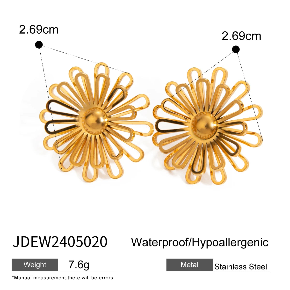 Anti Allergic 18K Gold Plated Hollow-out Overlapping Small Daisy Earrings Stainless Steel Delicate Free Temperament Jewelry