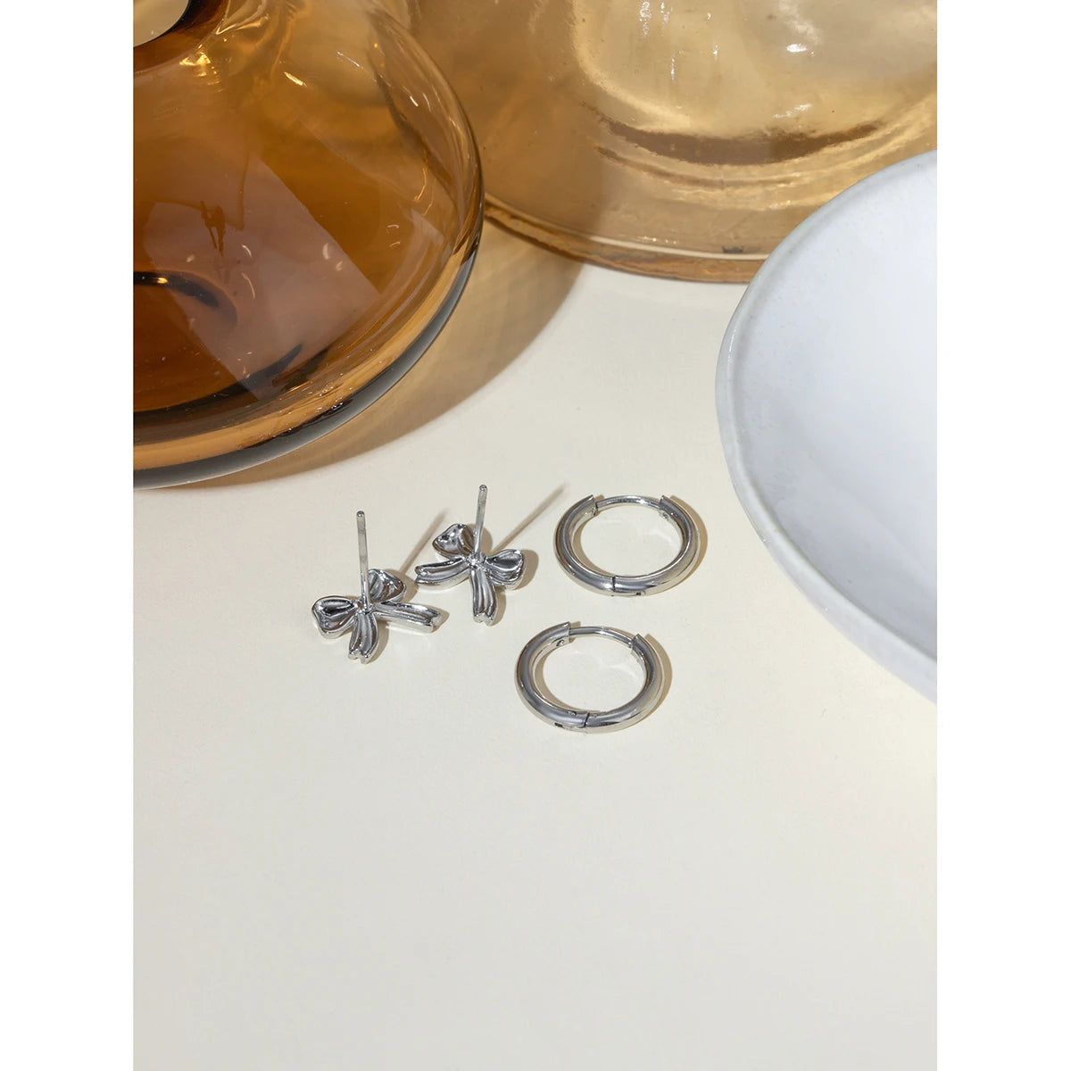 Stålfarve Lys Hyggelig Minimalistisk Simple Coil Øreringe og sløjfestuds Sæt Personligt rustfrit stål Statement smykker