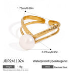 Minimalistischer, 18k vergoldeter Edelstahl, doppellagiger, hohler Süßwasserperlen-Öffnungsring für Damen, anti-allergischer Charmschmuck