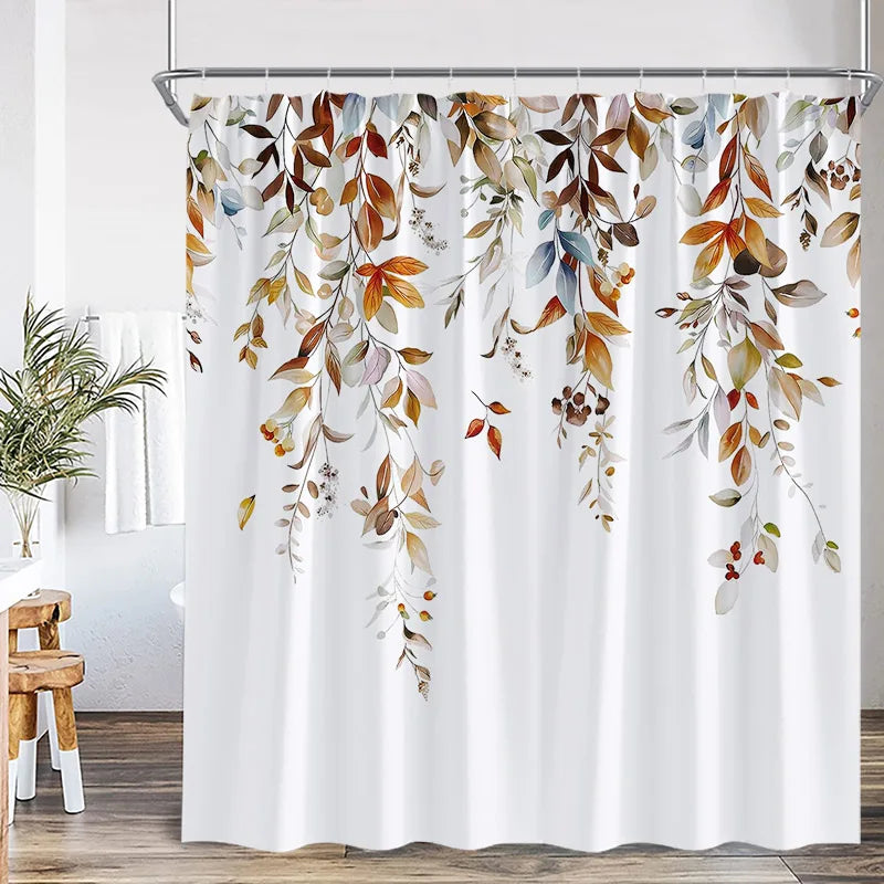Blue Leaves Shower Curtain Watercolour Plant Eucalyptus Leaf Modern Simple Home Bathroom Decor Fabric Bath Curtains With Hooks