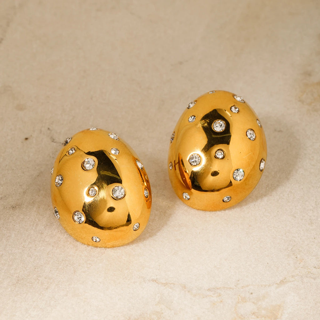 Boucles d'oreilles ovales plaquées PVD or 18 carats en acier inoxydable avec incrustation de strass blancs, charme étanche, accessoires pour femmes, cadeau de bijoux