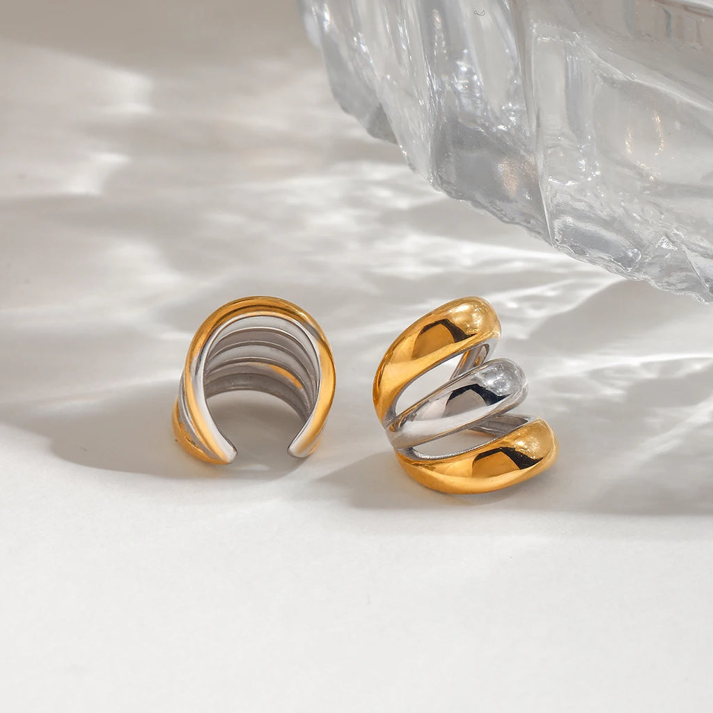 Zora Brinco de Orelha Três Camadas Aço Inoxidável Cor Correspondente Brincos de Pressão Sem Furo para Mulheres Joia de Moda de Metal para Cartilagem