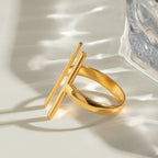 18K goud vergulde roestvrijstalen geometrische symmetrie lijn open ring vrouwen bedels metalen textuur waterdichte sieraden gala cadeau