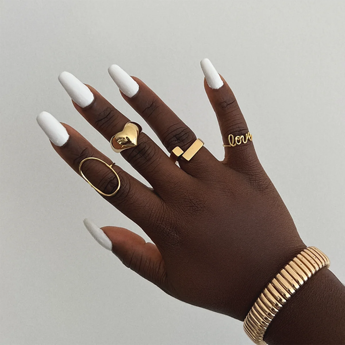 Light Cozy 18k Gold Plated Ins Style Geometric Crossover Ring Size 7 Women Stainless Steel Anti Allergic Statement Jewelry