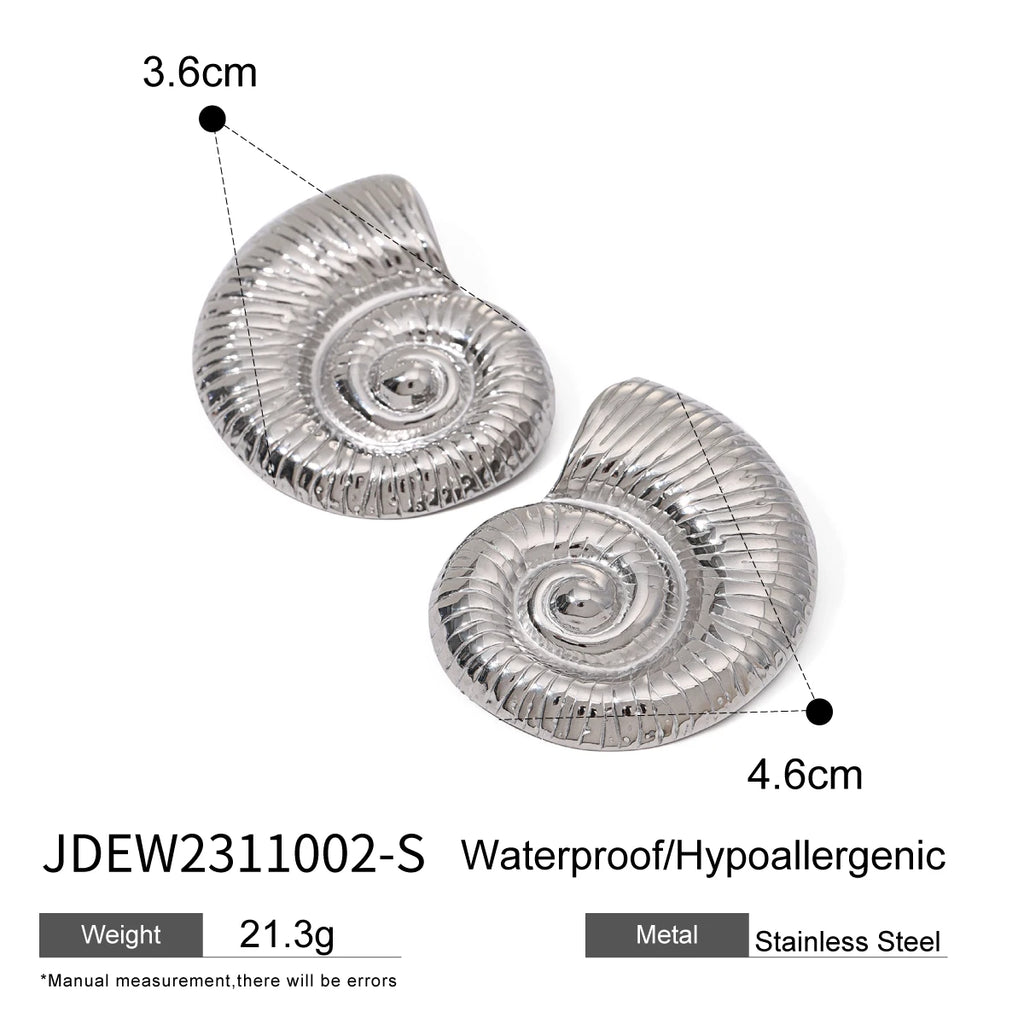 Stålfarve Rustfrit stål Chunky Conch Stud Øreringe Metal Tekstur Vandafvisende Hypoallergene Finpolerede smykker