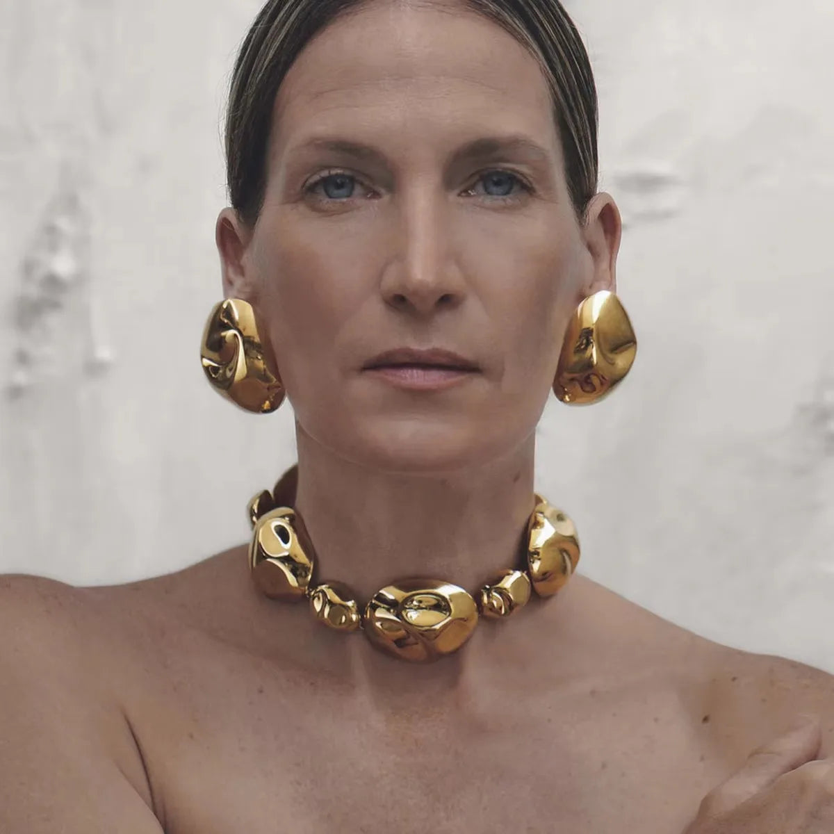 Mode Anti-Allergisch Edelstahl 18K Oval Große Glänzende Hammerschlag-Textur Ohrringe Damen Rostfrei Attraktiver Schmuck