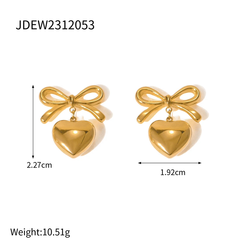 Pendientes de corazón liso de amor de acero inoxidable chapados en oro de 18K Serie hipoalergénica resistente al deslustre y al agua Joyería gruesa para mujer
