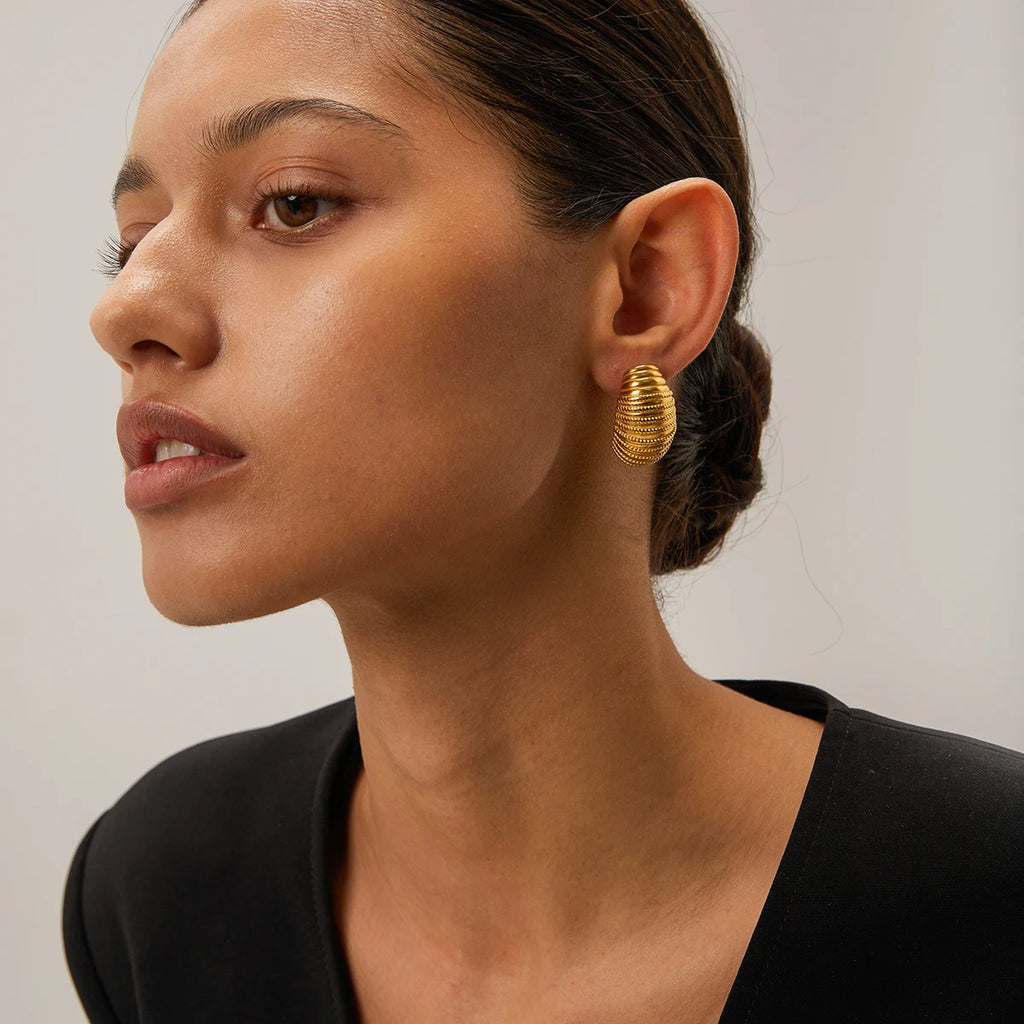 Rustfri 18k forgyldt rustfrit stål Striber Tekstur Metalliske Øreringe Charm Trendy Smykker Kvinder Valentins gave