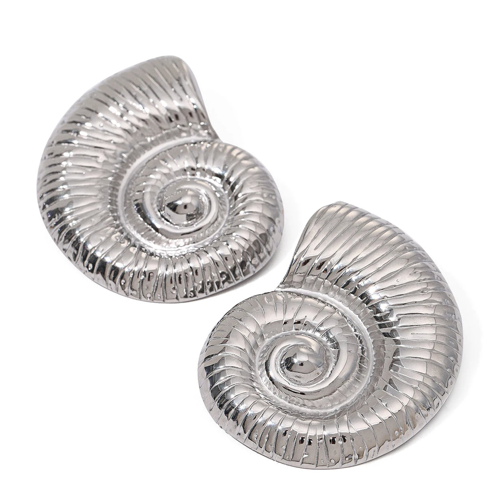 Stålfarve Rustfrit stål Chunky Conch Stud Øreringe Metal Tekstur Vandafvisende Hypoallergene Finpolerede smykker