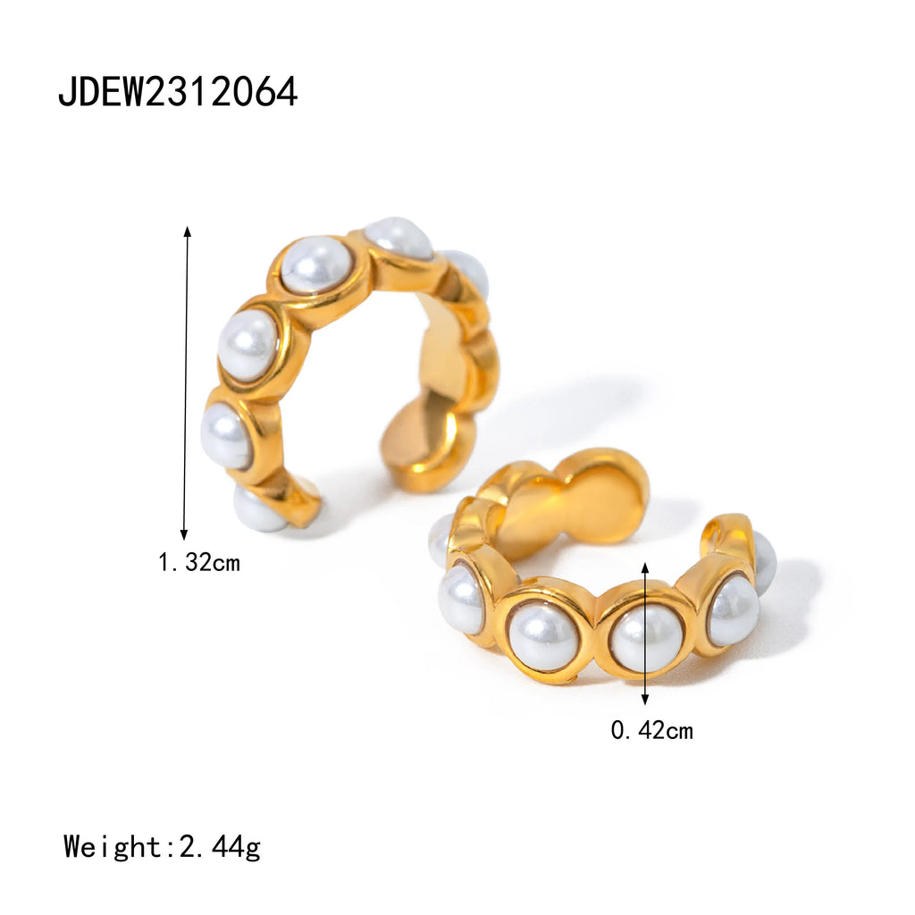 Brinco de Presilha Vintage com Pérola Imitativa de Aço Inoxidável, Revestido com PVD 18k, Joia de Alta Qualidade com Charme de Temperamento Livre para Mulheres
