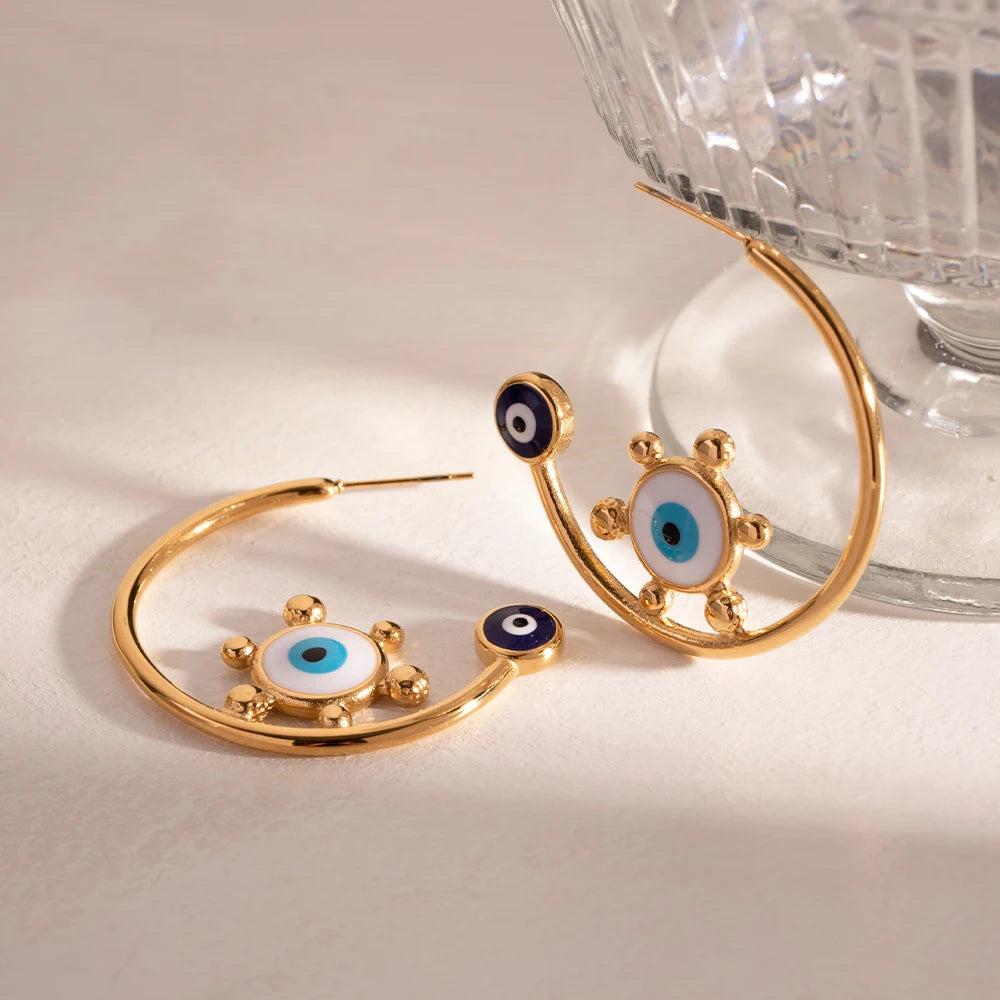 Stainless Steel Waterproof Light Luxury 18K Gold Plated C Loop Devil's Eye Exaggerated Earrings For Women Ear Jewelry