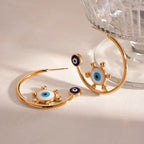 Stainless Steel Waterproof Light Luxury 18K Gold Plated C Loop Devil's Eye Exaggerated Earrings For Women Ear Jewelry