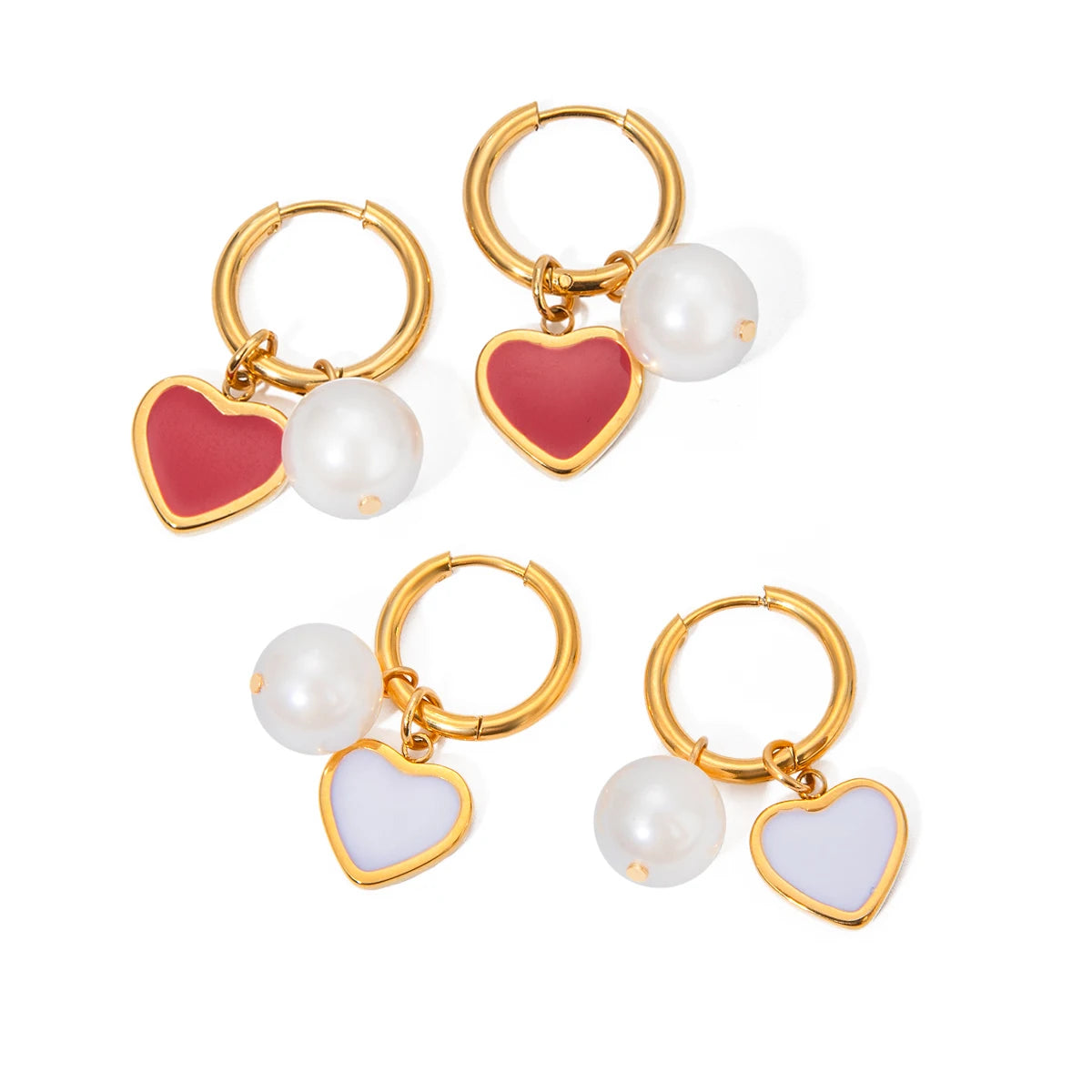Anti Allergic 18K Gold Plated Pearl White Dripping Oil Love Heart Earrings Stainless Steel Delicate Free Temperament Jewelry