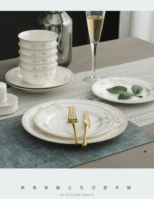 Jingdezhen porcelain tableware set household high-grade bone china ceramic dishes and bowls set