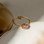 Stilvoller 18k vergoldeter, rostfreier, strukturierter, einfacher, verstellbarer Ring mit Zirkon-Einlage, Charme, Statement, anti-allergisch, Damenschmuck