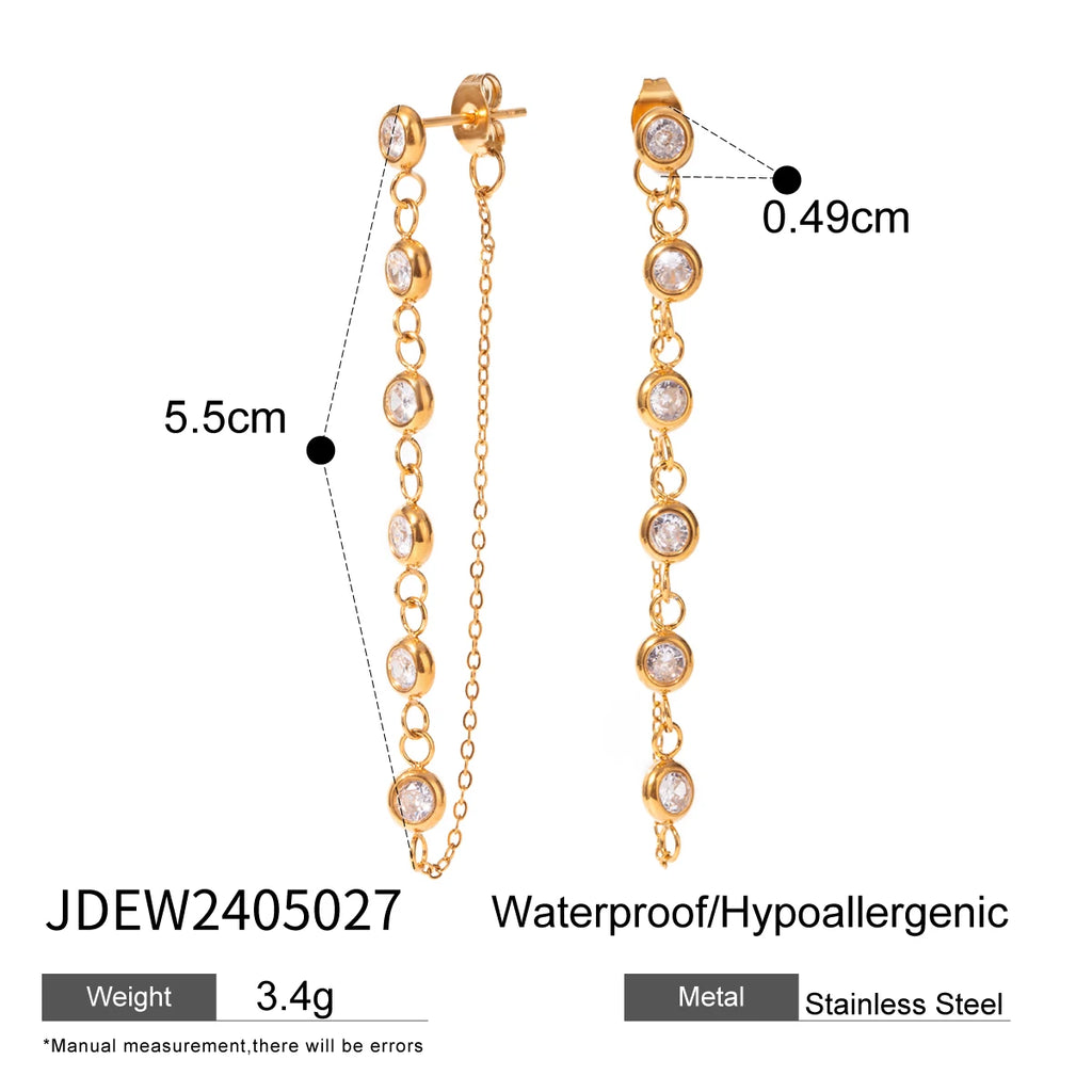 18K PVD-beschichteter Edelstahl Minimalistische Quaste Puder Guss Runde Zirkon Ohrringe Wasserdicht Hochwertiger Damenschmuck