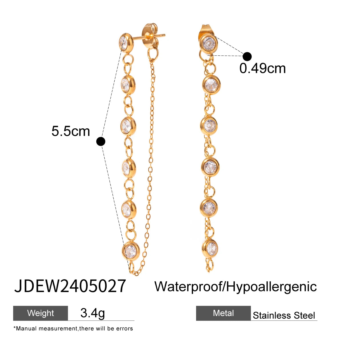 18K PVD-beschichteter Edelstahl Minimalistische Quaste Puder Guss Runde Zirkon Ohrringe Wasserdicht Hochwertiger Damenschmuck