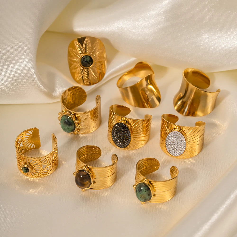 Винтажный набор колец с преувеличенно широким отверстием для женщин Геометрические регулируемые кольца из нержавеющей стали Подарок для пары Ювелирные изделия Anillos Mujer