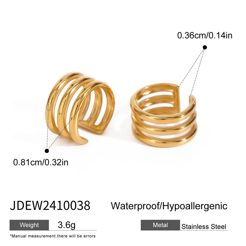 Kreativ 18K forgyldt rustfrit stål Geometrisk Glat tre-lags hule øreclips Kvinder Anti-allergiske smykker Gallagave