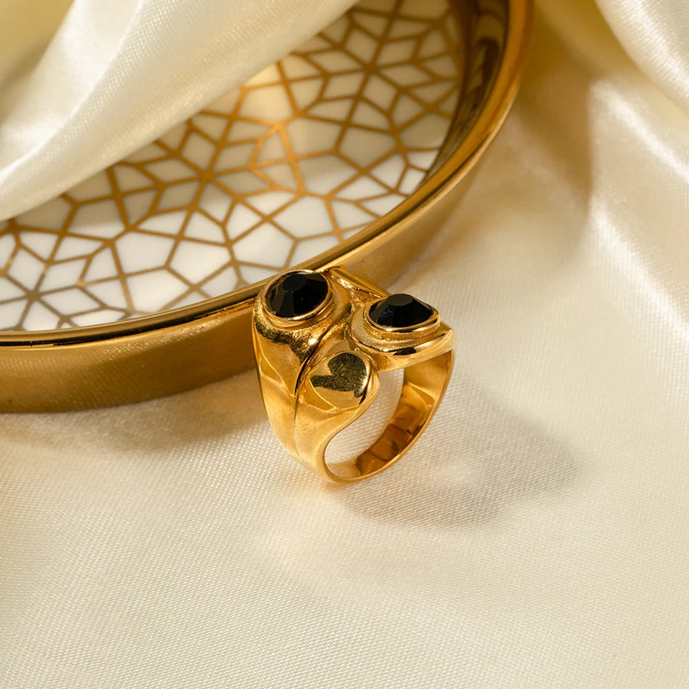 18K vergoldeter, leicht luxuriöser Edelstahl mit asymmetrischem Design und eingelegtem Zirkonring für Damenfinger Schmuck collares para mujer