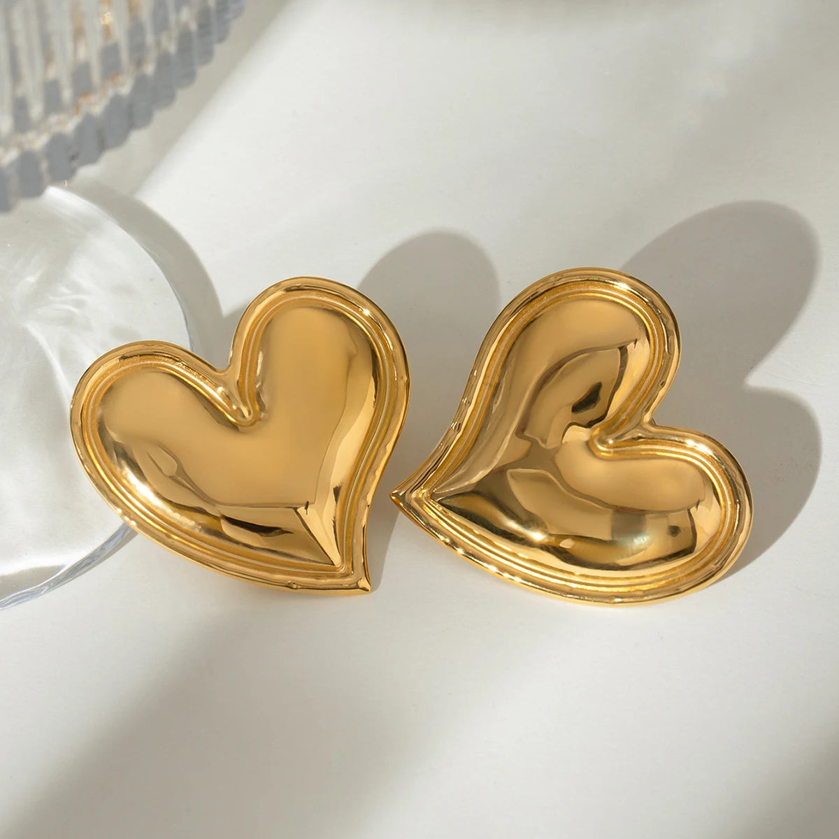 Waterproof 18k Stainless Steel Chubby Lobe Heart Glossy Earrings Metal High Quality Fashion Statement Jewelry Women Gala Gift