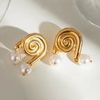 Personalisierte 18K Edelstahl Spiralförmige Gestreifte Conch Glas Perlen Hängende Ohrringe Damen Anti-Allergisch Eleganter Trendiger Schmuck