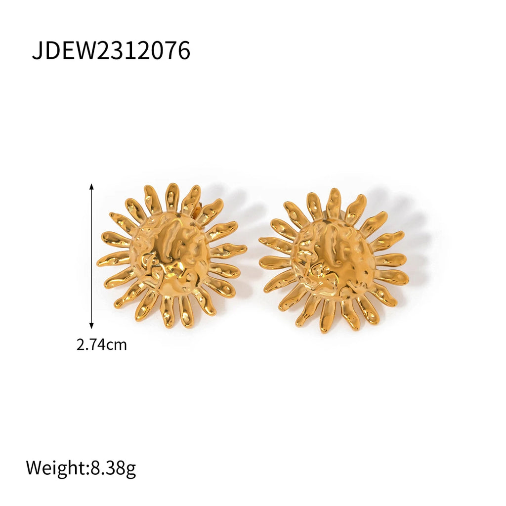 18k Gold Plated Stainless Steel Turquoise Inlay Sunflower Shaped Dangle Earrings Stylish Trendy Waterproof Jewelry for Women