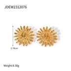18k Gold Plated Stainless Steel Turquoise Inlay Sunflower Shaped Dangle Earrings Stylish Trendy Waterproof Jewelry for Women