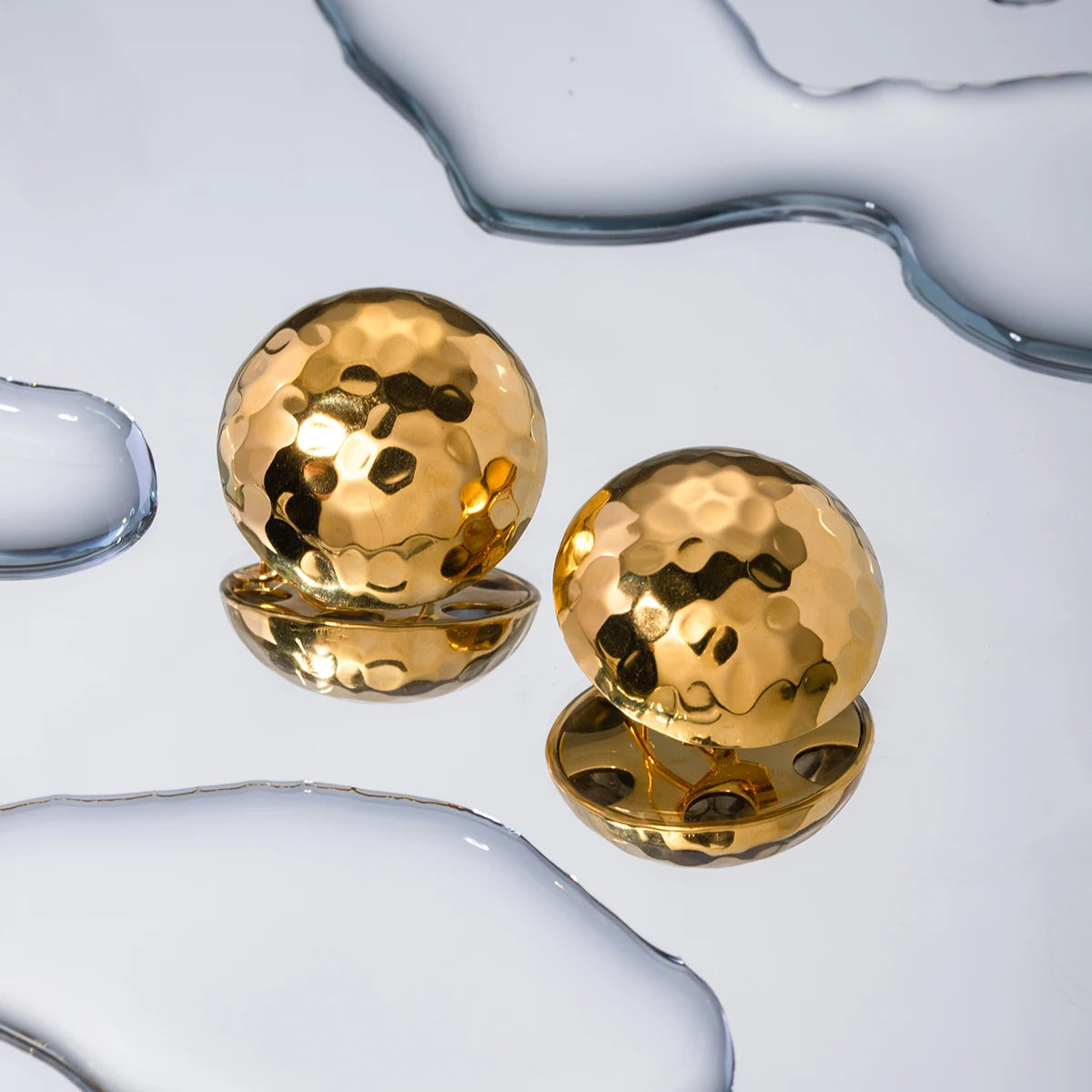 Rustfrit stål Vandtæt Hammer Kornmønster Halvkugle Øreringe Øreklipserklæring Metaltekstur 18K Trendy smykkegave