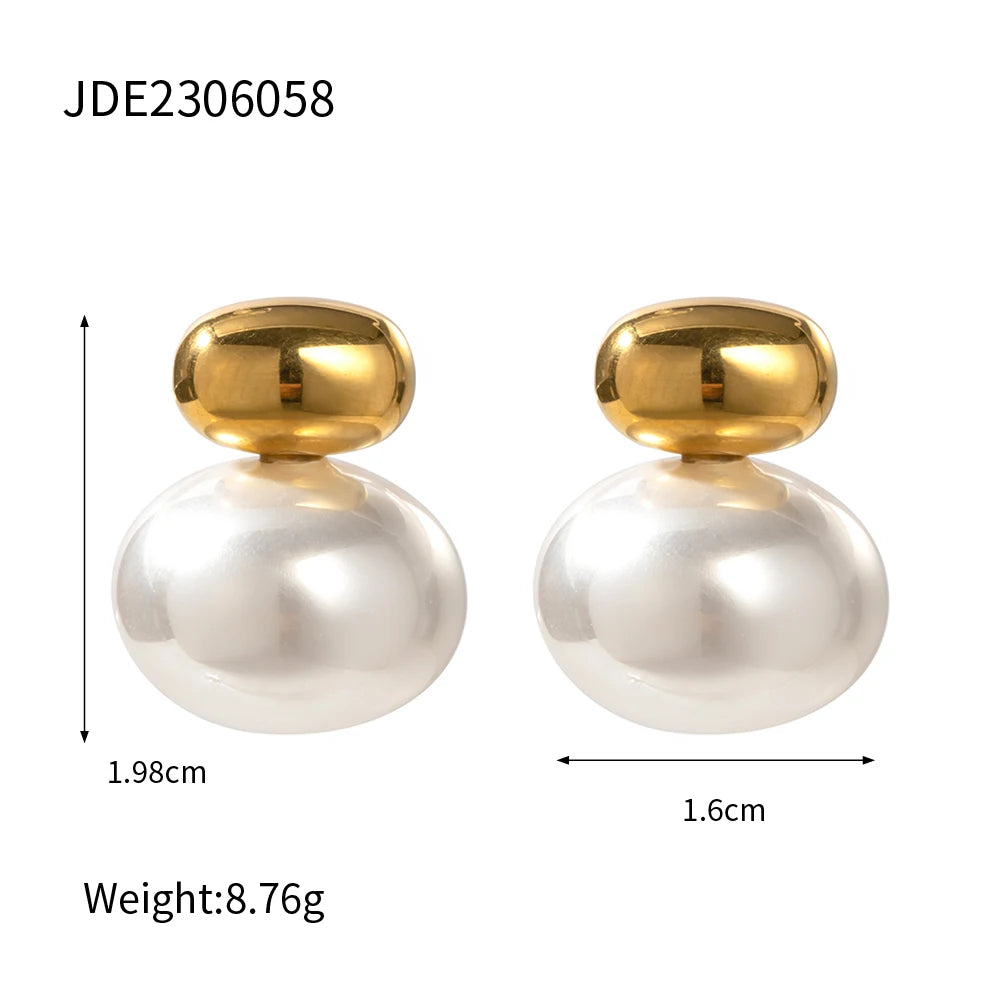 Luxuriöse Damen Ellipsenförmige Perlenohrringe 16K vergoldeter Edelstahl Geometrisch Mild Nicht reizend Minimalistischer Schmuck Geschenk