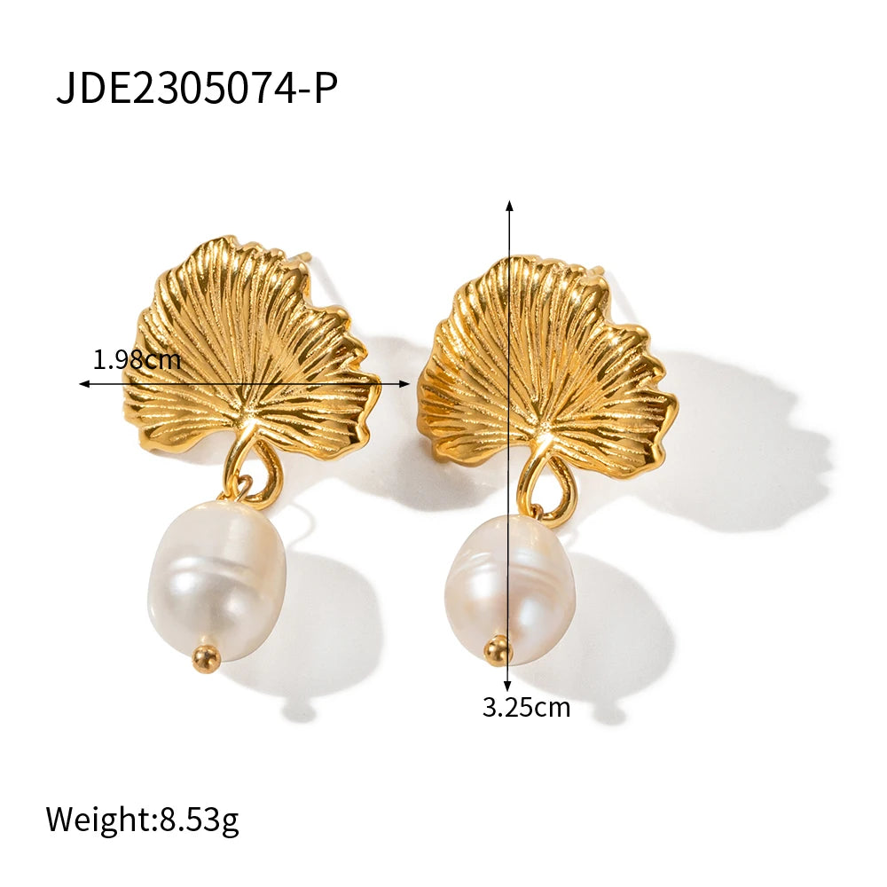Pendientes de perla con colgante de temperamento de acero inoxidable de moda chapado en oro de 18K, joyería para mujer sin deslustre, declaración