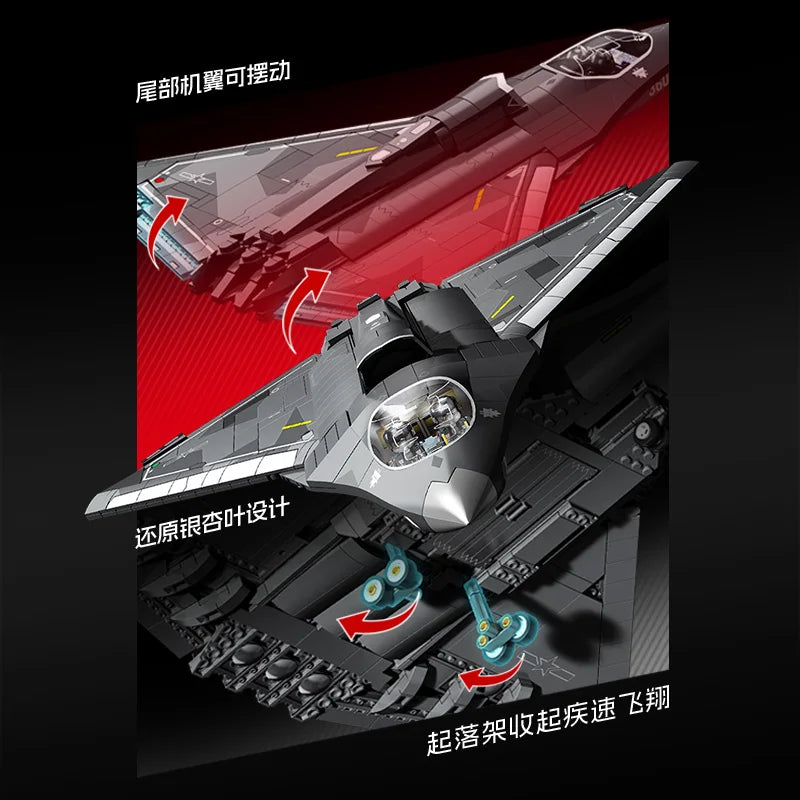 J-36 Carrier Based Fighter Jet Assemblage Building Blocks MOC Military Series Aircraft Plane Model Bricks Boys Toys Gifts