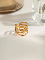 Mode Rustfrit Stål Flerlags Linjer Hul Åben Ring Rustfast 18K PVD-belagt metal Populære smykker Kvinder Bijoux