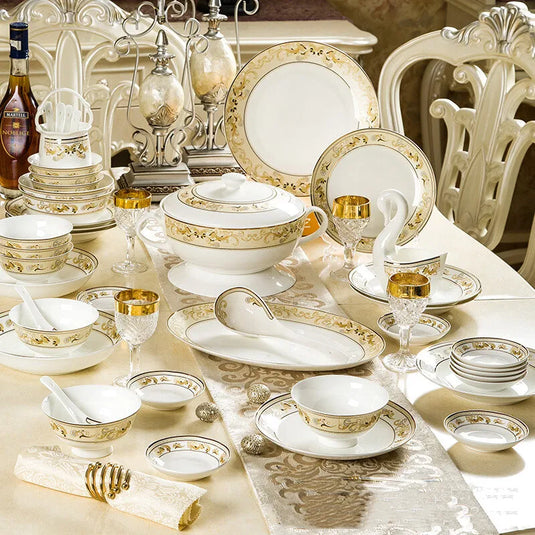 Service de table de luxe en porcelaine dorée avec assiettes en céramique et service de table 58 pièces en porcelaine royale