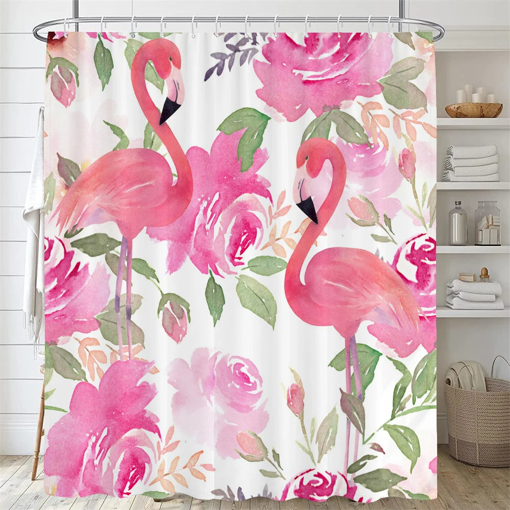Bathroom Floral Shower Curtain, Retro Flower Farmhouse Flower Plant Butterfly Animal Bohemia, bathtub shower curtain with hooks