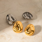 18K Gold Plated Stainless Steel Minimalist Lava Texture Concave Design Earrings Tarnish-proof Light Luxury Women Ear Jewelry - Grand Goldman