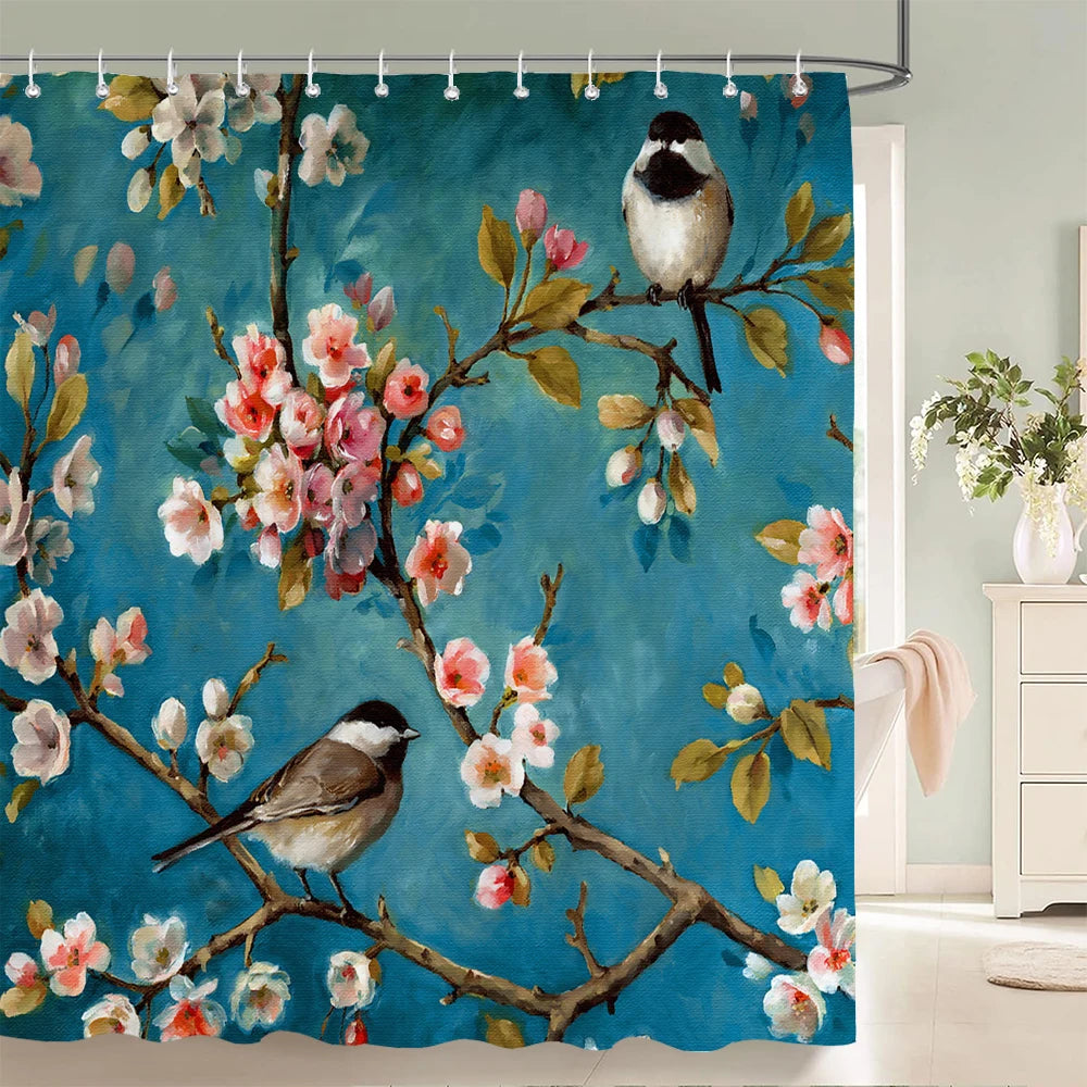 Flowers and Birds pattern Shower Curtain 3D Bath Screen Waterproof Fabric Bathroom Decor 240X180cm With Hook Shower Curtains