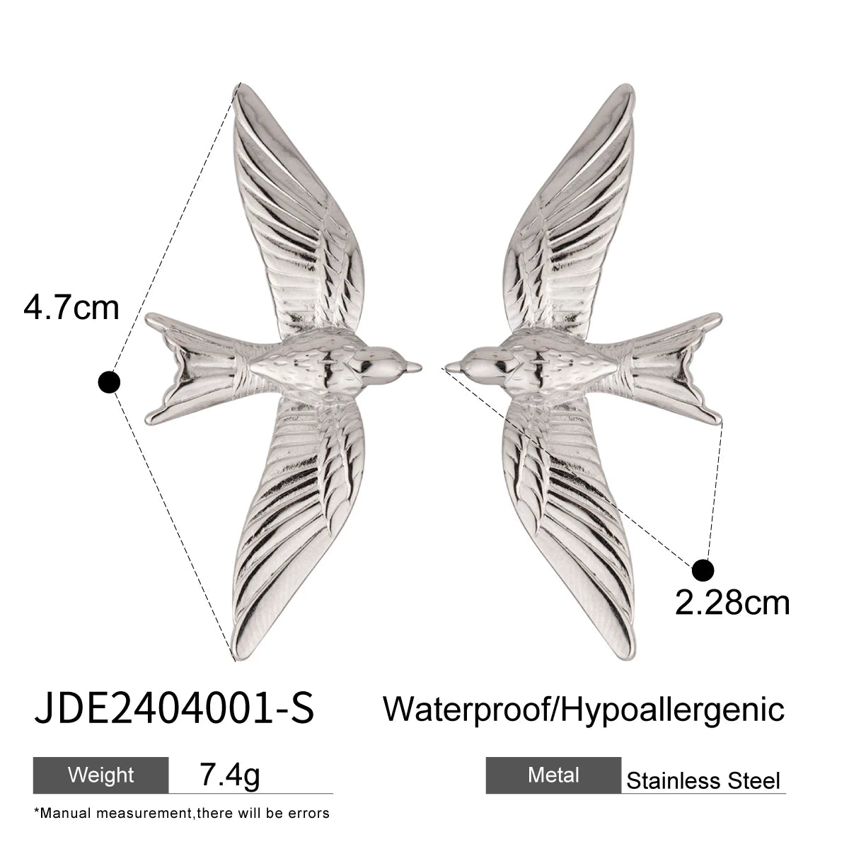 Stålfarve rustfrit stål Vintage stereoskopiske fugleformede øreringe til kvinder Vandtæt mode charmesmykkefest