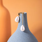 18K PVD Edelstahl Leichter Luxus Rechteckiger Zirkon Tropfenförmiger Asymmetrischer Anhänger Perlenohrringe Damen Statement Schmuck