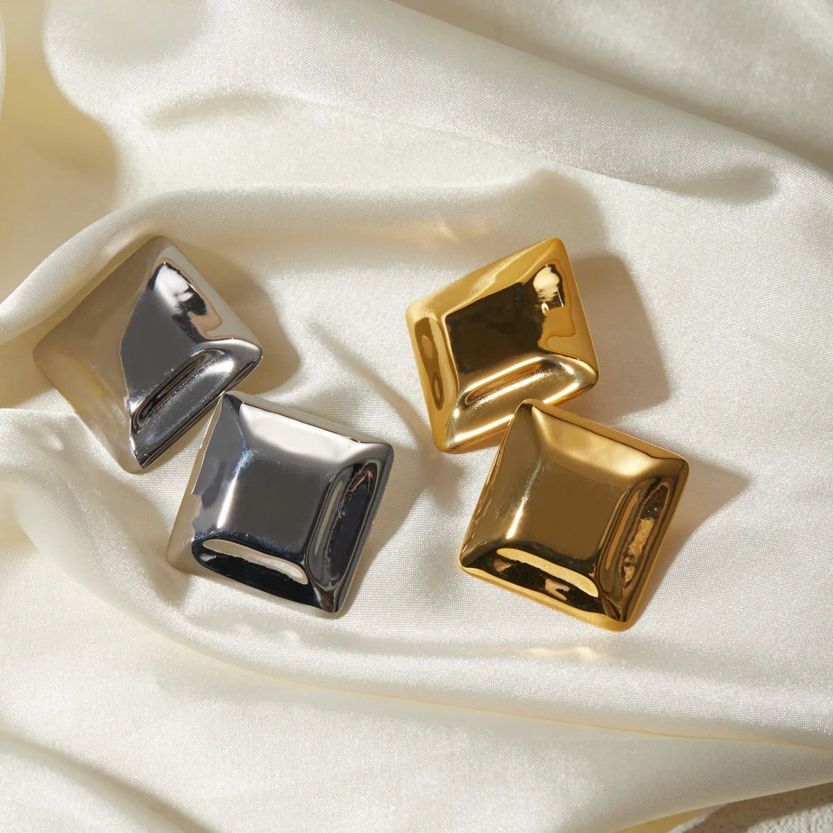 18K Gold Plated Stainless Steel Concave And Convex Square Earring Vintage Gold Silver Color Cute Jewelry Bijoux for Women Gift