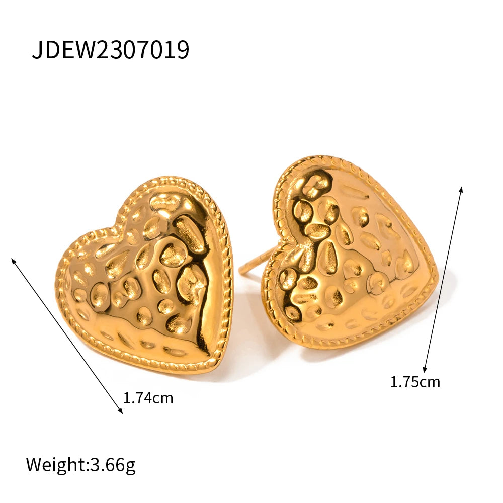 Heart Hammer Grain Earrings 18K Gold-Plated Trendy Tarnish-proof Love Shape Dangle Women's Fashion Geometric Earrings