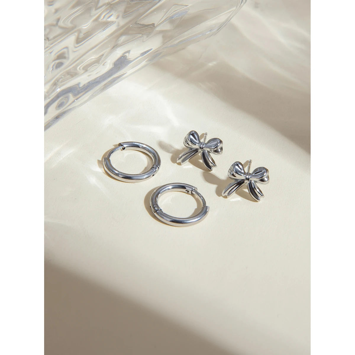 Stålfarve Lys Hyggelig Minimalistisk Simple Coil Øreringe og sløjfestuds Sæt Personligt rustfrit stål Statement smykker