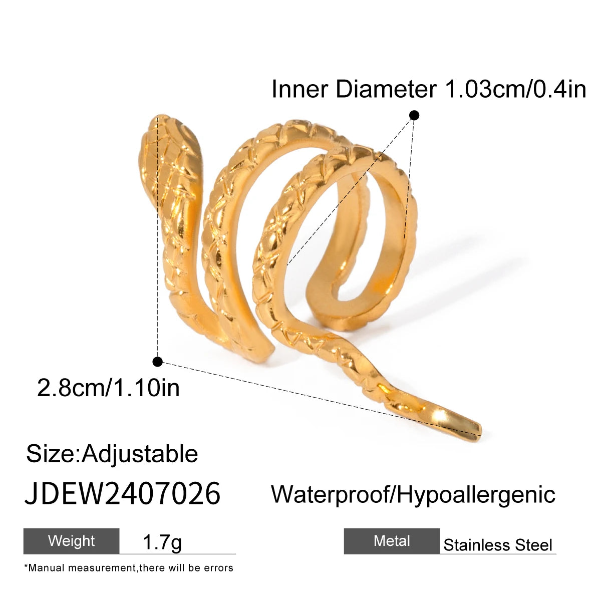 Minimalistisk 18K rustfrit stål vandtæt serpentinhammer korn øreknogleklemme Kvinder Anti-allergisk Elegant charme daglige smykker